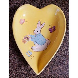 Gates Ware Dish Yellow Bunny Easter Heart shape Candy Trinket 8" Laurie Gates